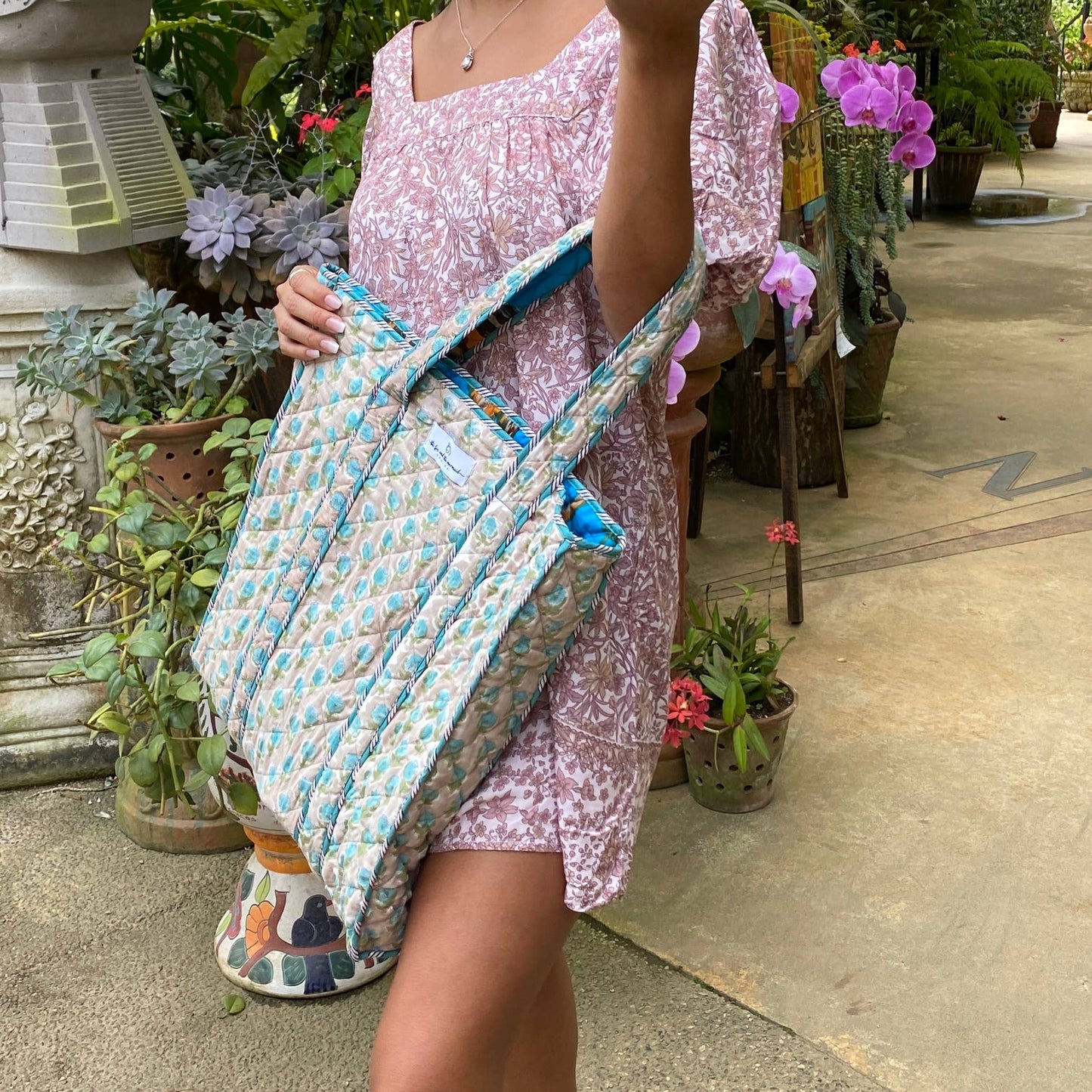 Reversible Quilted Market Bag ~ blue