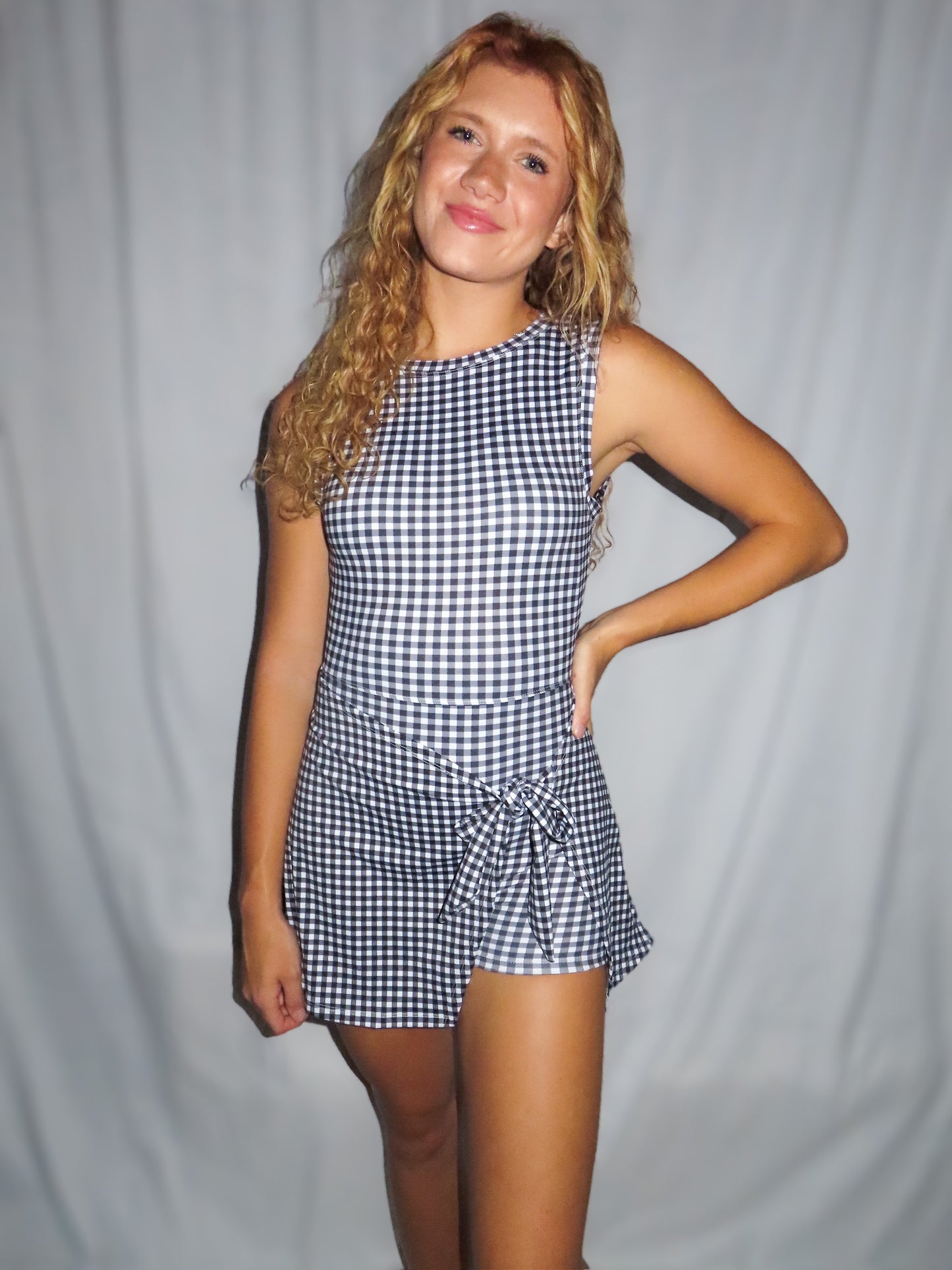 Mollie Athletic Wrap Dress - Black Gingham
