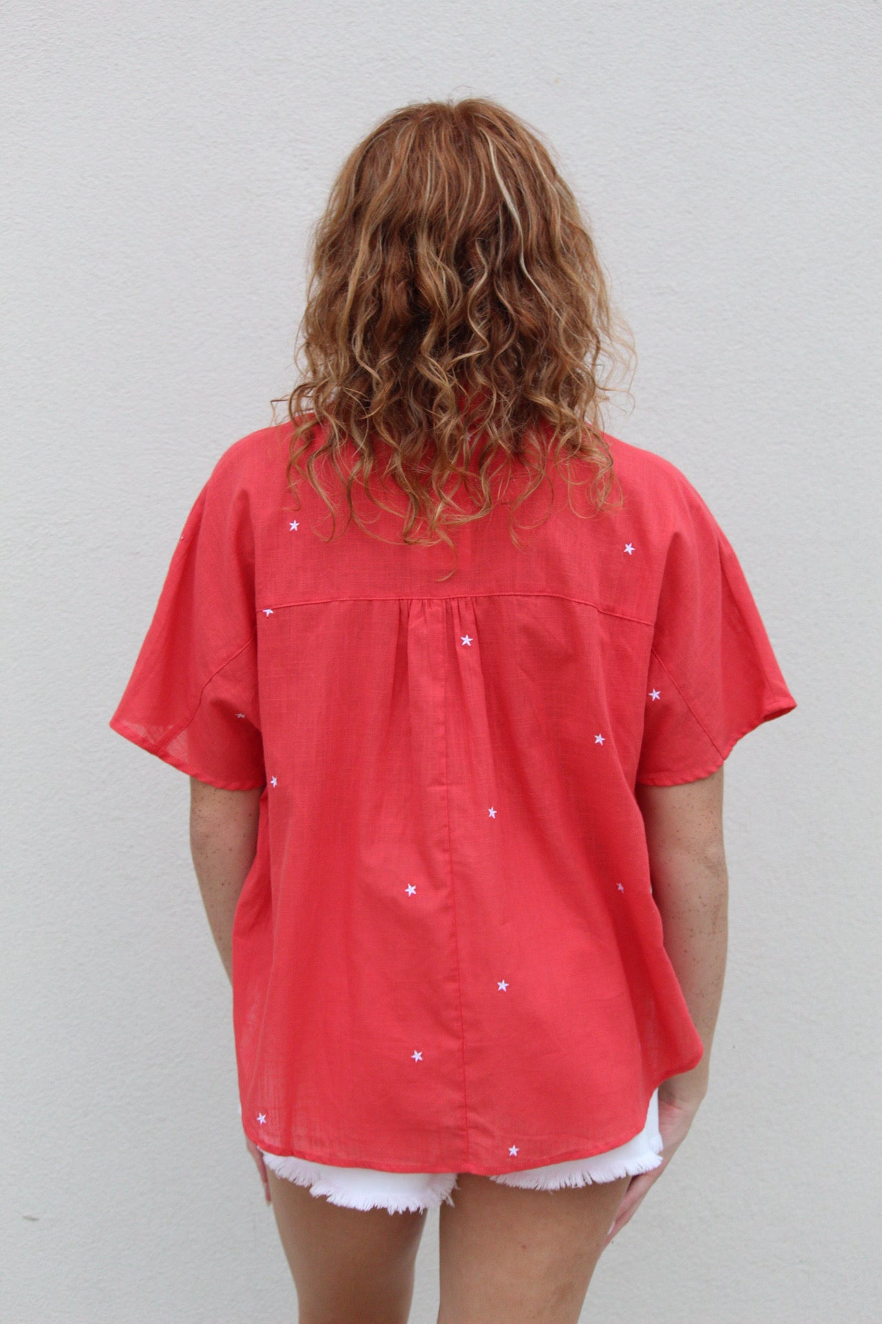 Star Embroidered Top - Red