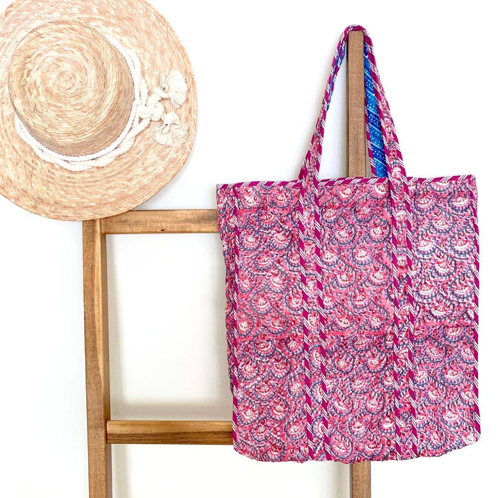 Reversible Quilted Market Bag ~ pink