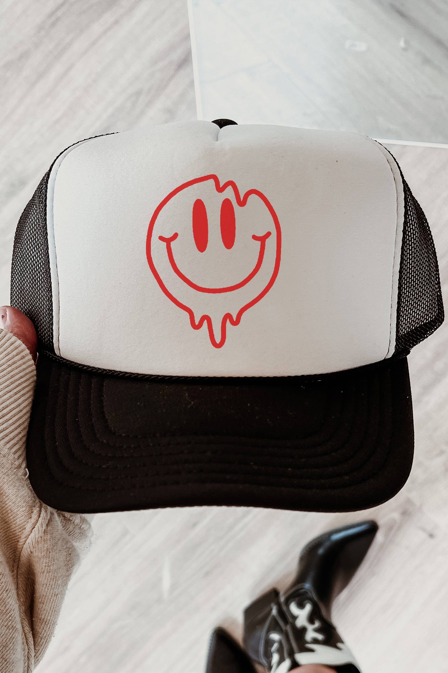 MELTING SMILEY FACE FOAM TRUCKER CAP