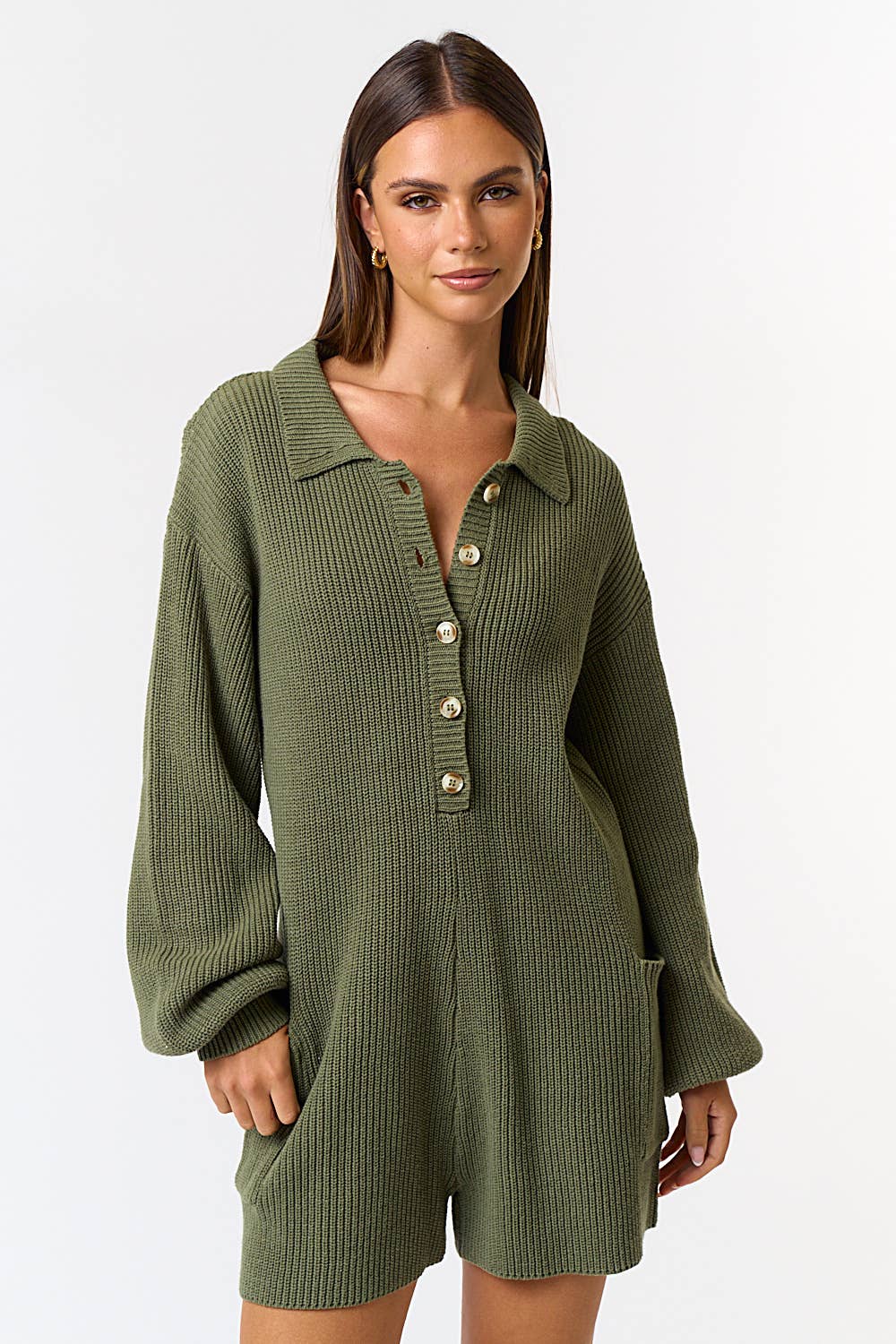 Teller Sweater Romper - Olive