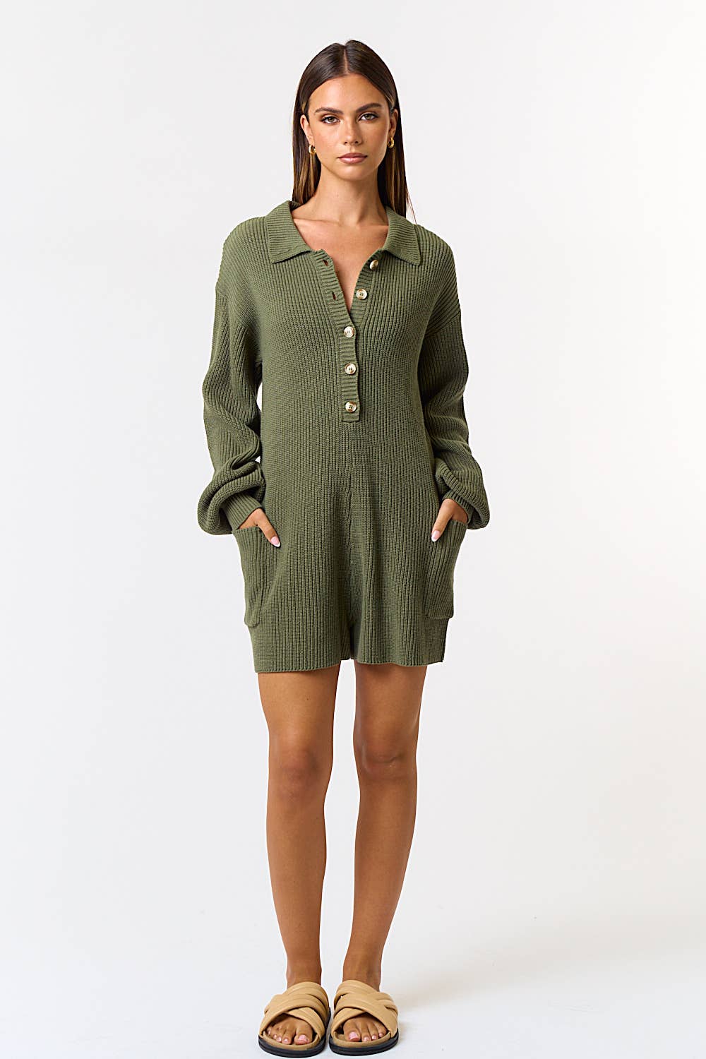 Teller Sweater Romper - Olive