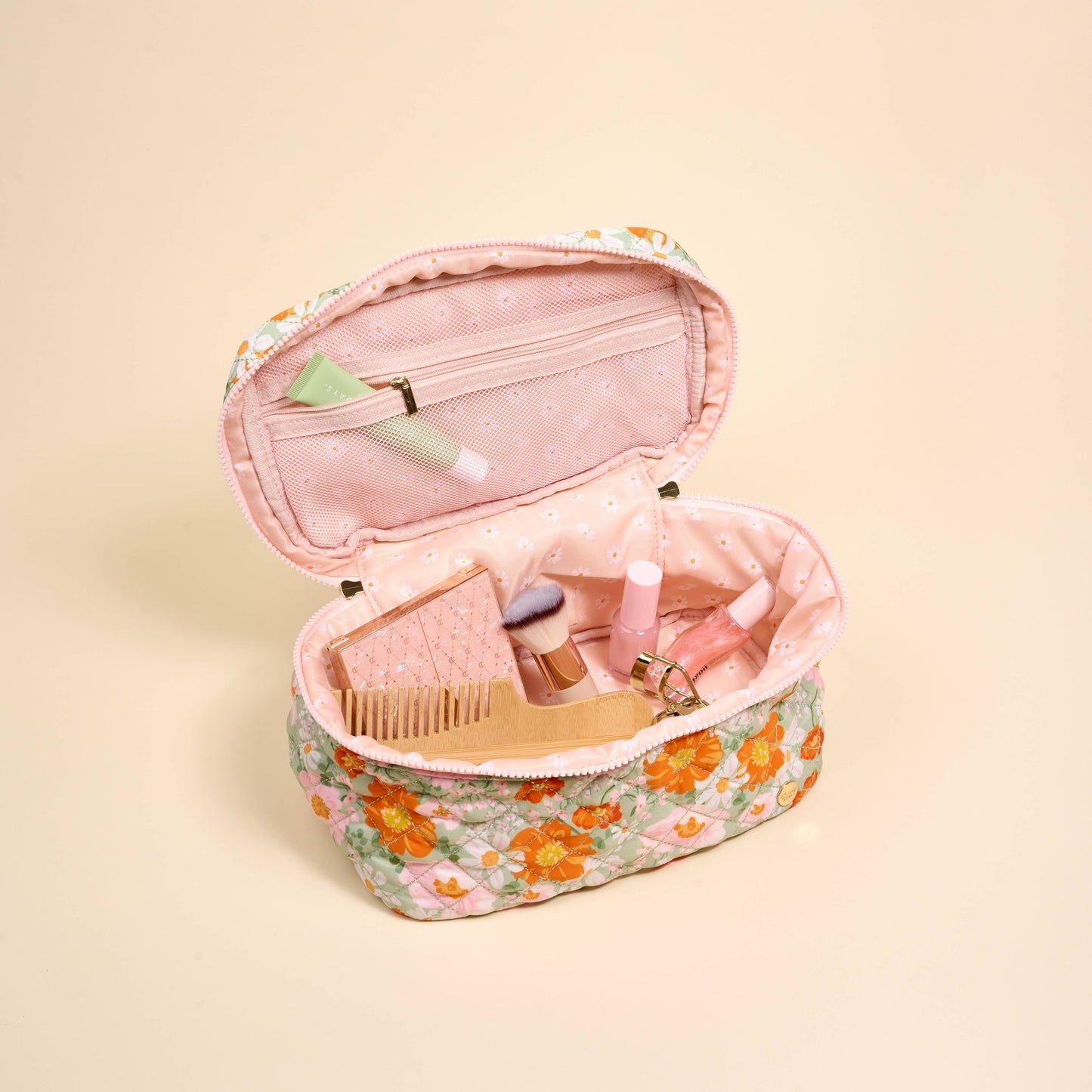 Glam & Go Quilted Cosmetic Bag–Bouquet Beauty Sage