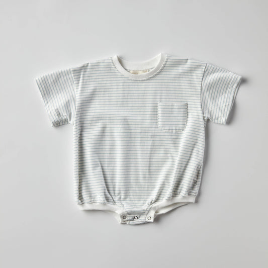 Cory Pocket Romper - Blue Stripes