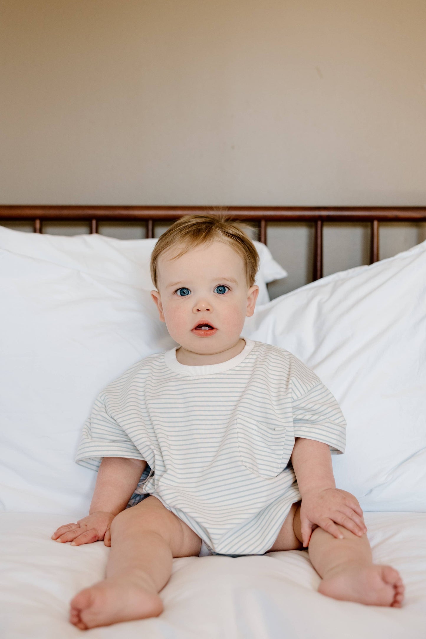 Cory Pocket Romper - Blue Stripes