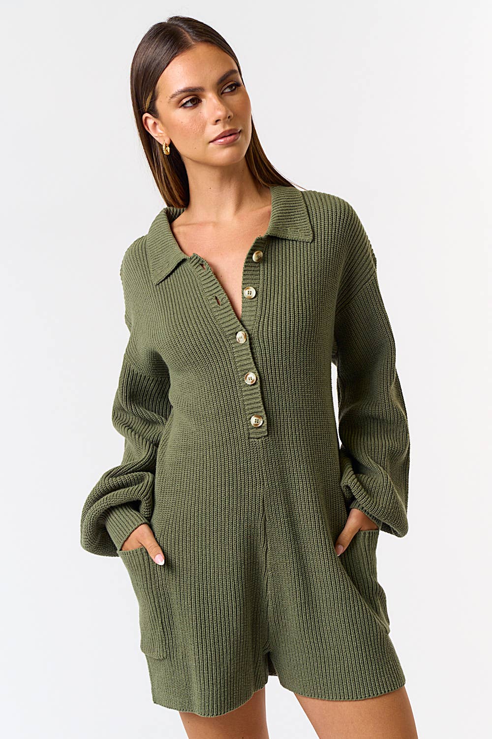 Teller Sweater Romper - Olive